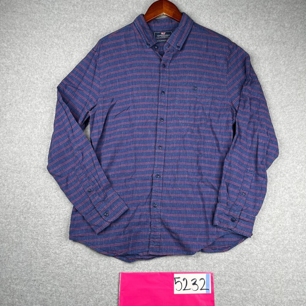 Vineyard Vines Long Shore Shirt Medium Slim Blue Striped Button Up Long Sleeve